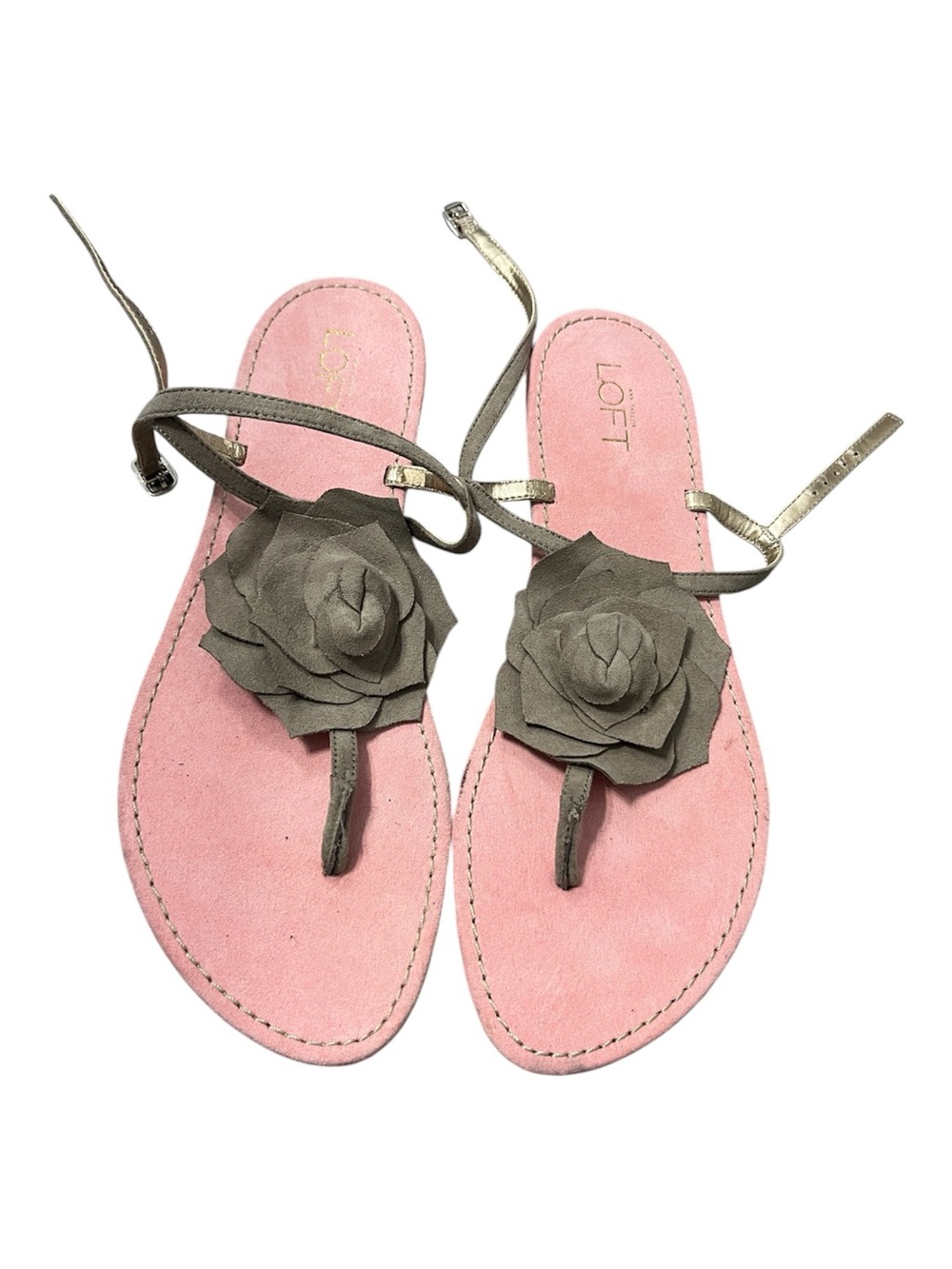 LOFT Pink Suede Sandals with tan Floral Accent women’s 9